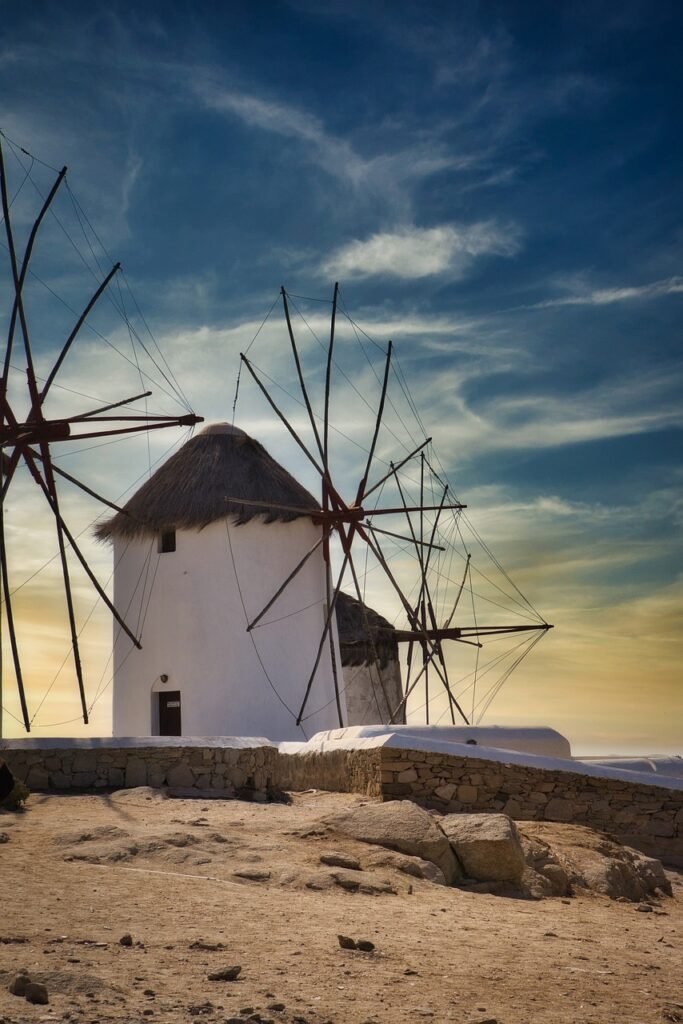 windmills, mykonos, travel